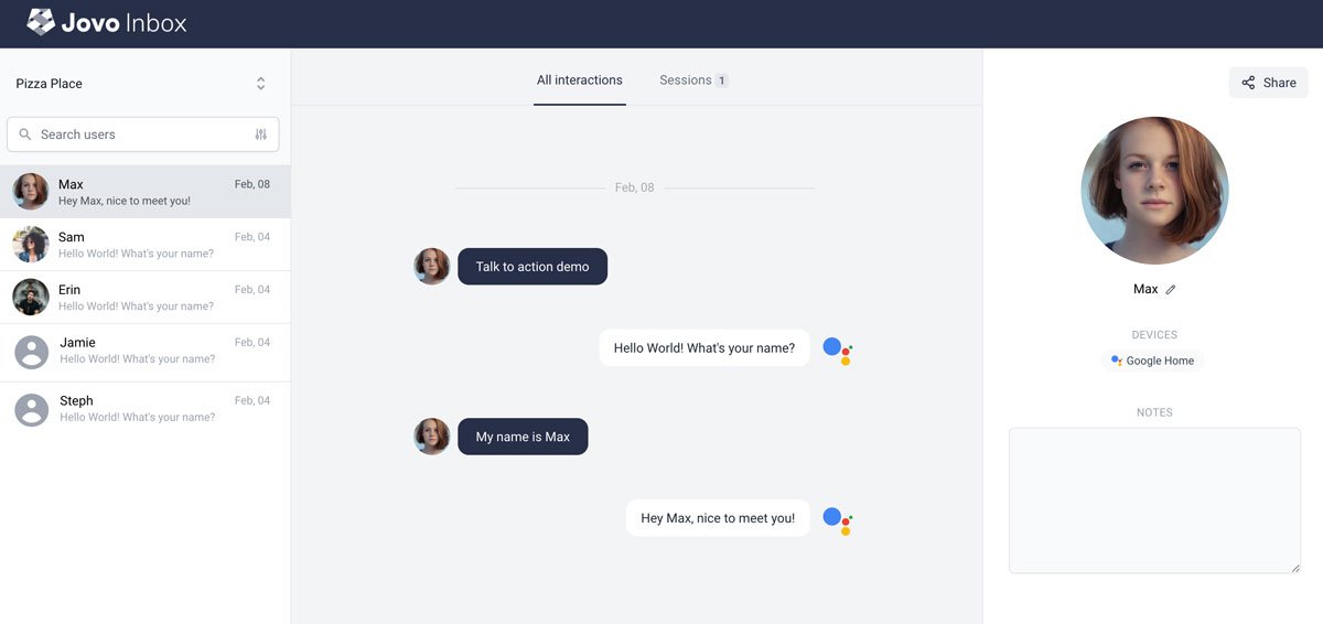 Jovo Inbox for Google Assistant