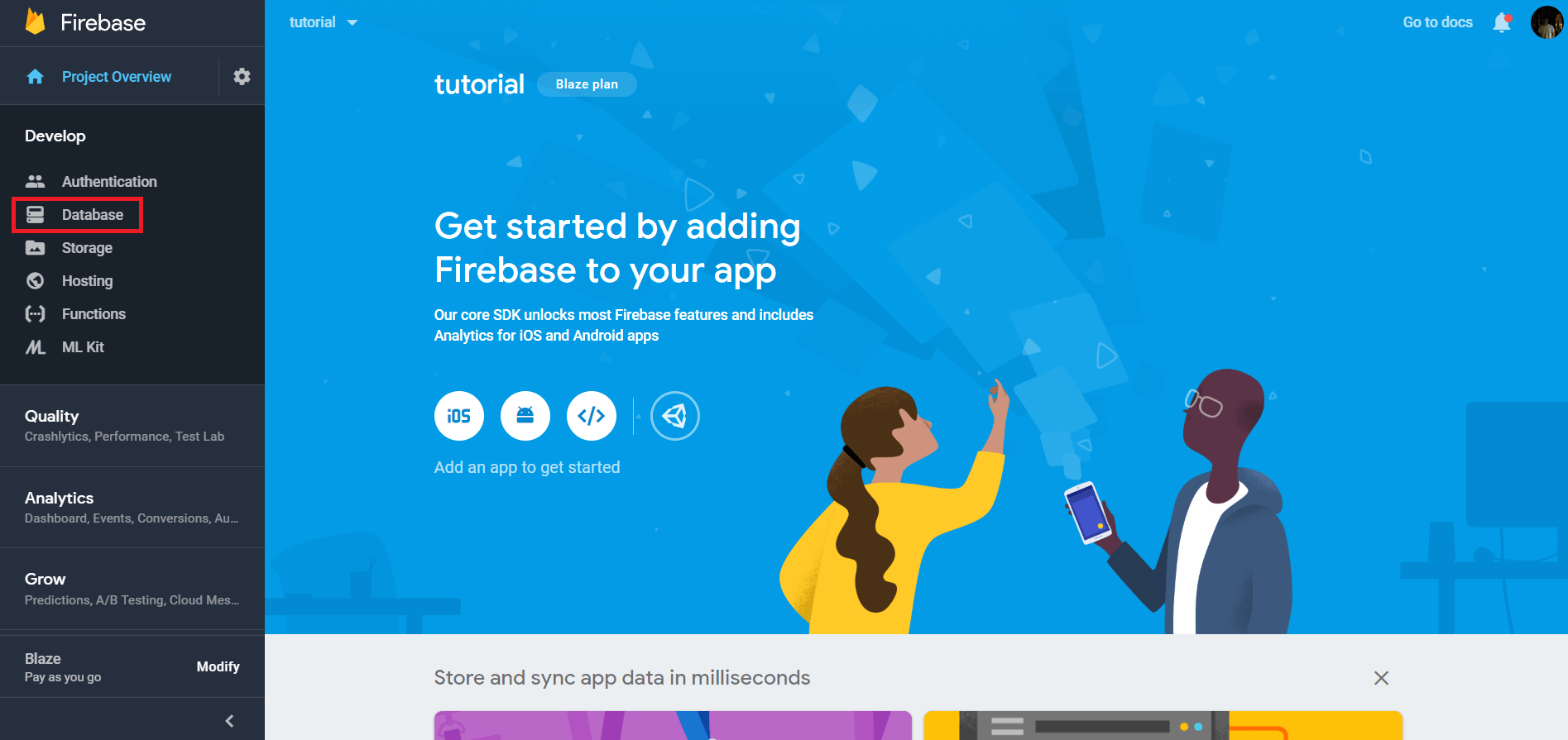 Google Firebase Project Landing Page